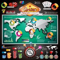 Vector Casino infográfico conjunto com elementos de mapa e apostas do mundo.