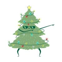kawaii rabisco Natal árvore dançando. crianças feito à mão ingênuo estilo. simples Novo ano personagem isolado em branco fundo. feliz abeto conceito. vetor