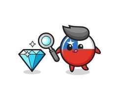 mascote do emblema da bandeira do Chile está verificando a autenticidade de um diamante vetor