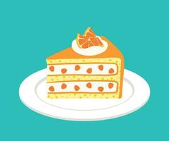laranja bolo dentro branco prato fofa desenho animado padaria pastelaria vetor ilustração