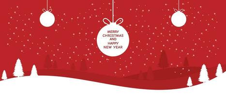 Natal e feliz Novo ano cumprimento cartão fundo bandeira Projeto com bolas e árvore vetor