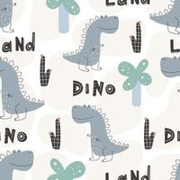 Padrão de dinossauro fofo desenhado à mão papel digital infantil sem costura vetor