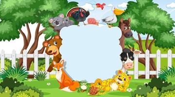 banner vazio com vários animais selvagens no parque vetor