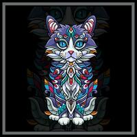 colorida gato mandala artes isolado em Preto fundo. vetor