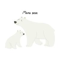 mama urso. desenho animado polar ursos, mão desenhando rotulação. colorida vetor ilustração, plano estilo. Projeto para cumprimento cartões, imprimir, poster