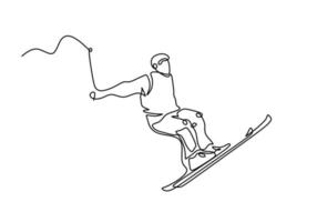 desenhos de corrida de esqui em linha contínua minimalismo desenhado à mão vetor