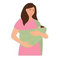mãe detém dela bebê dentro uma Funda. mulher carregando dela renascido criança dentro algodão Funda, bebê sentindo-me amor e proteção a partir de mãe. vetor ilustração