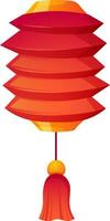 chinês vermelho lanterna com dourado decorações, guardada dentro listras, e com pendão às a fundo. vetor ilustração para chinês Novo ano, lanterna festival