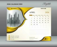 calendário 2024 modelo em ouro fundos luxuoso conceito, abril 2024 modelo, escrivaninha calendário 2024 projeto, parede calendário modelo, planejador, impressão meios de comunicação, anúncio, vetor