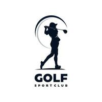 fêmea golfe jogador silhueta logotipo Projeto modelo vetor