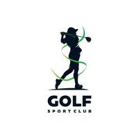 logotipo do clube de golfe de mulher. modelo de design de logotipo de treinamento de golfe vetor