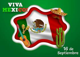 mexicano independência dia bandeira, papel cortar bandeira vetor