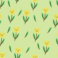desatado padronizar do fofa desenho animado tulipas flores dentro amarelo para tecido imprimir, têxtil, presente invólucro papel. colorida vetor para crianças, plano estilo