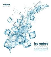 líquido azul água cascata respingo, gelo cubos fluxo vetor