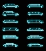 Casamento limusine ícones conjunto vetor néon
