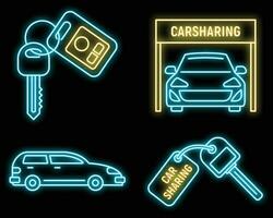 cidade carro partilha ícones conjunto vetor néon