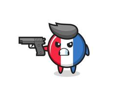o personagem fofo com a bandeira da França atirar com uma arma vetor