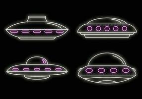 UFO nave espacial ícone conjunto vetor néon