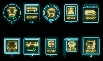 cidade ônibus Pare placa ícone conjunto vetor néon