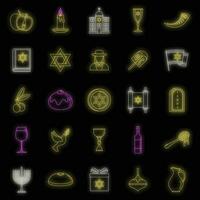 hanukkah feriado ícone conjunto vetor néon