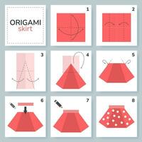 saia origami esquema tutorial comovente modelo. origami para crianças. degrau de degrau quão para faço uma fofa origami roupas. vetor ilustração.