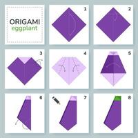 Berinjela origami esquema tutorial comovente modelo. origami para crianças. degrau de degrau quão para faço uma fofa origami vegetal. vetor ilustração.