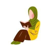 ilustração do hijab mulher lendo livro vetor