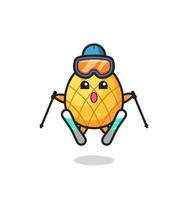 mascote do abacaxi como jogador de esqui vetor