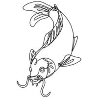 peixe carpa koi nishikigoi mergulhando em desenho de linha contínuo vetor