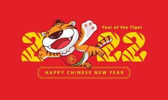 ano novo chinês 2022 com desenho animado bonito tigre espalhando os braços voando alto vetor