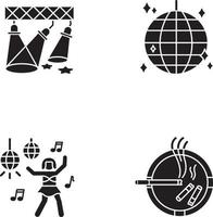 ícones de glifo preto de recreação de boate definidos no espaço em branco vetor