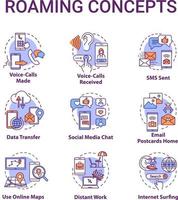 conjunto de ícones de conceito de roaming vetor