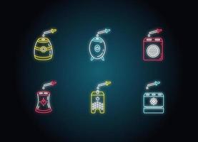 Conjunto de purificadores de ar com ícones de luz de néon a óleo vetor