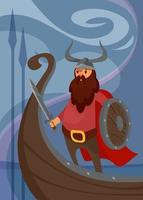 cartaz de viking com guerreiro no navio. vetor