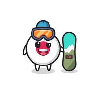 ilustração do personagem do emblema da bandeira do Japão com estilo de snowboard vetor