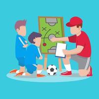 treinador de futebol dando conselhos para crianças vetor