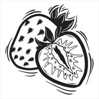 ilustração em vetor preto e branco desenhada à mão de fatia de morango