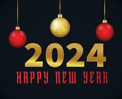 feliz Novo ano 2024 feriado vermelho e ouro abstrato Projeto vetor logotipo símbolo ilustração com azul fundo