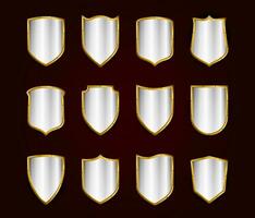 conjunto de ícones de escudos realistas dourados. símbolo de vetor de proteção.