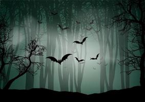 fundo de halloween com floresta nebulosa e morcegos 0309 vetor