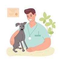 veterinário com um cachorro. veterinário de profissão. vetor