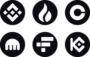 binance, huobi global, coinbase exchange, ftx, kraken, kucoin black icons. vetor