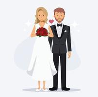 casamento de casal fofo. noiva e noivo casamento vetor