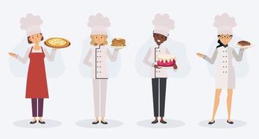 chef de personagens femininos cozinhando e servindo comida, vetor