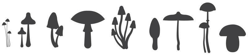 nove silhuetas de cogumelos. ilustração vetorial vetor