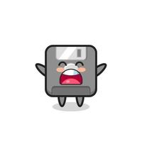 mascote fofo de disquete com uma expressão de bocejo vetor