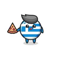 desenho bonito da bandeira da grécia comendo pizza vetor