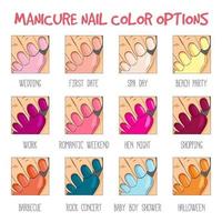 infográfico de opções de cores de unhas de manicure vetor