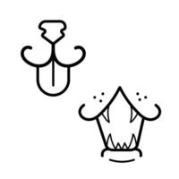 dois cachorro ou gato animal boca vetor ícone ilustração esboço isolado em quadrado branco fundo. simples plano monocromático Preto e branco desenho animado arte estilizado desenho.