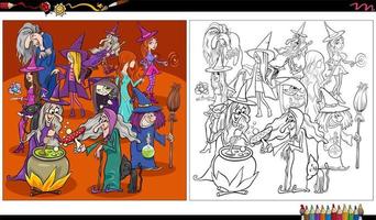 desenhos animados bruxas personagens de fantasia para colorir página vetor